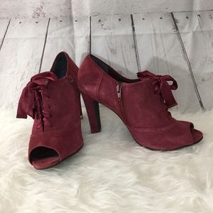 14th & Union Red Peep Toe Lace Up Ankle Heels 10M